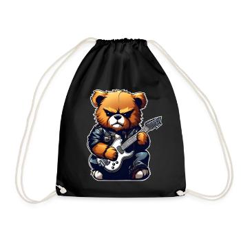 Heavy Metal Teddy Bär mit E-Gitarre - Turnbeutel - Schwarz - Vorne