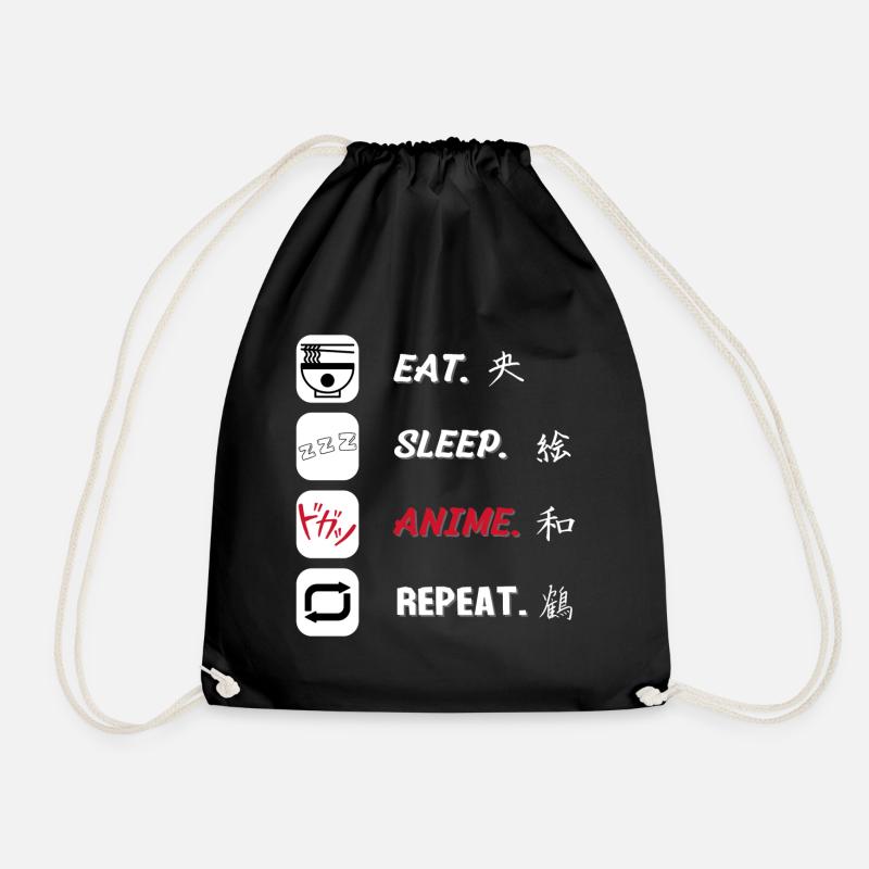 Eat Sleep Anime Repeat - Drawstring Bag - black