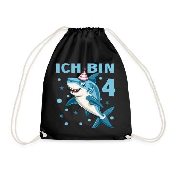 4 Jahre Haie 4 Geburtstag Kinder Jungen Hai Spruch - Turnbeutel - Schwarz - Vorne