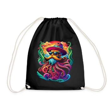Oceanic Chic: Octopus with sunglasses and beard - Drawstring Bag - black - Front