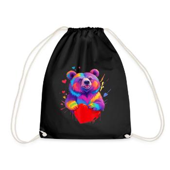 Colorful Grizzly Bear Heart - Drawstring Bag - black - Front