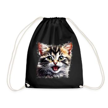 Cute kitten design in watercolor no.005 - Drawstring Bag - black - Front