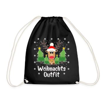 Rentier Tannenbäume Schneeflocken Weihnachten - Turnbeutel - Schwarz - Vorne