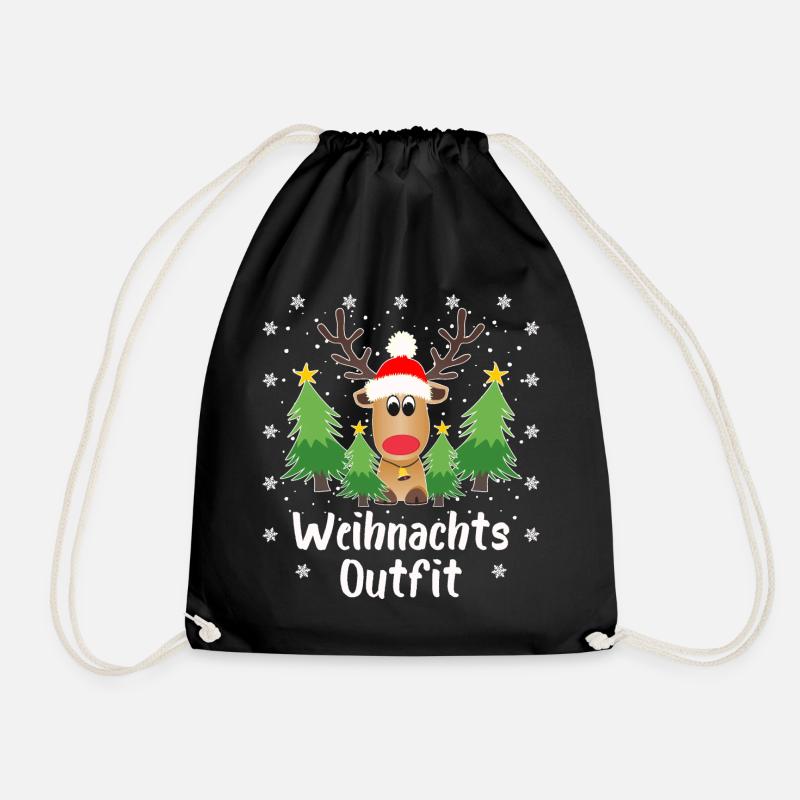 Rentier Tannenbäume Schneeflocken Weihnachten - Turnbeutel - Schwarz