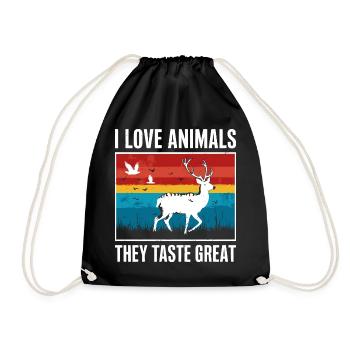 I love animals, they taste great! - Drawstring Bag - black - Front