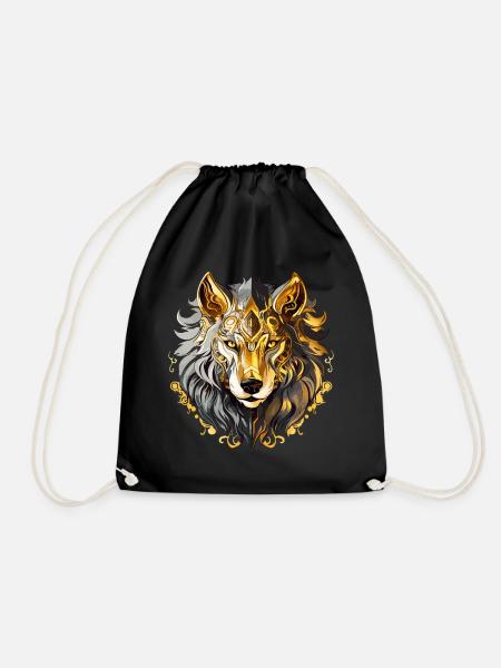 Wolf Wolfskopf Gold Mystisch Natur Wildnis Kunst - Turnbeutel - Schwarz