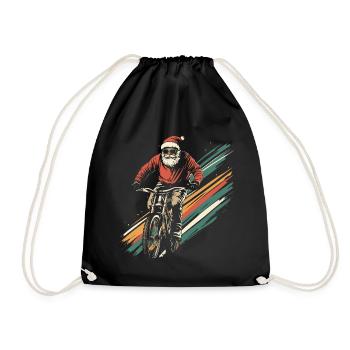 Santa Claus rides mountain bike - Drawstring Bag - black - Front