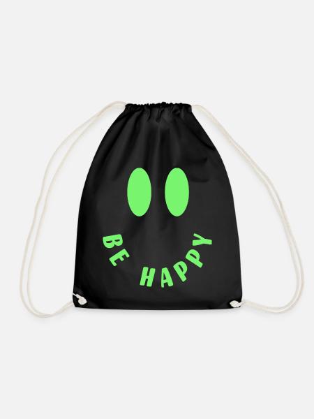 Be Happy - Smile - Positive Thinking - Drawstring Bag - black