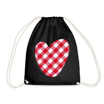 Herz kariert Love Liebe Hochzeit Karo Muster - Turnbeutel - Schwarz - Vorne