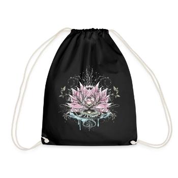 Delicate lotus flower with water elements and graffiti - Drawstring Bag - black - Front