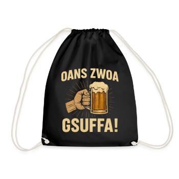 Oans zwoa gsuffa Men's T-Shirt Beer Fest Funny - Drawstring Bag - black - Front
