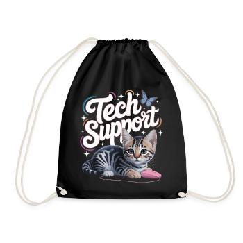 Funny Tech Support Cute Cat Ironic IT - Drawstring Bag - black - Front