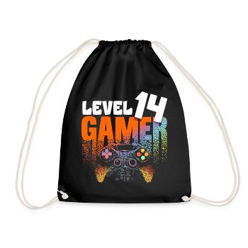 Level 14 Gamer Regenbogen Controller 14 Jahre - Turnbeutel - Schwarz - Vorne