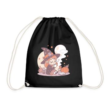 Cozy witch and autumn leaves - Drawstring Bag - black - Front