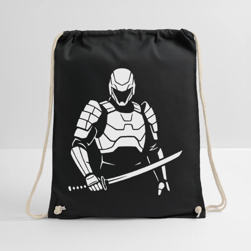 Cyberpunk Samurai Robot Warrior Vector Drawstring Bag