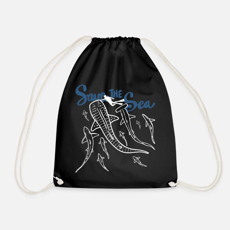 Save The  Sea Ocean Lifeline - Drawstring Bag - black