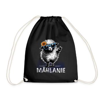 Mählanie – Freches Schaf Wortspiel Peace - Turnbeutel - Schwarz - Vorne