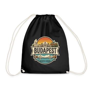 Budapest-Ungarn Vintage-Reisesouvenir-Abzeichen - Turnbeutel - Schwarz - Vorne