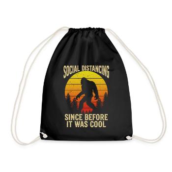Social Distancing Bigfoot Retro Sasquatch Funny - Drawstring Bag - black - Front