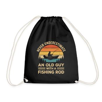 Never Underestimate Old Guy With Fishing Rod - Drawstring Bag - black - Front