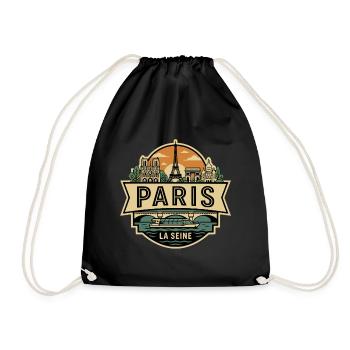 Retro Paris France Vintage Skyline Emblem - Drawstring Bag - black - Front