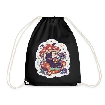 Cat Halloween Mushroom Horror Cute - Drawstring Bag - black - Front