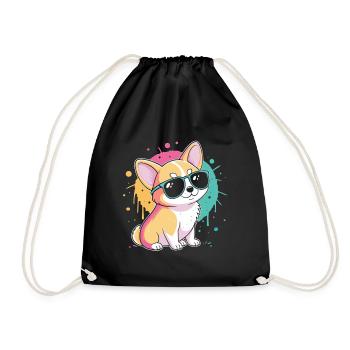 Corgi Pop Art Sunglasses Splash - Drawstring Bag - black - Front