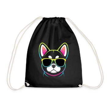 Rainbow Dog with Glasses - Drawstring Bag - black - Front