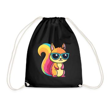 Regenbogen-Eichhörnchen mit Brille - Turnbeutel - Schwarz - Vorne