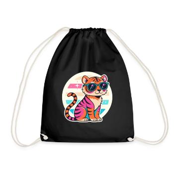 Neon Tiger with Retro Glasses - Drawstring Bag - black - Front