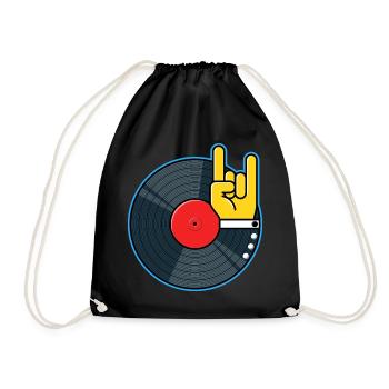 Vinyl Album with Finger Horns Hand - Drawstring Bag - black - Front