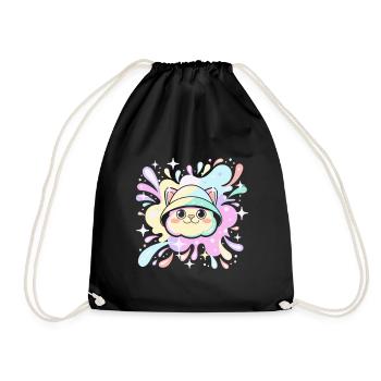 Chat pastel en capuche éclatante - Sac de sport léger - noir - Devant