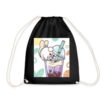Cute Bunny Funny Boba Bubble Tea - Drawstring Bag - black - Front
