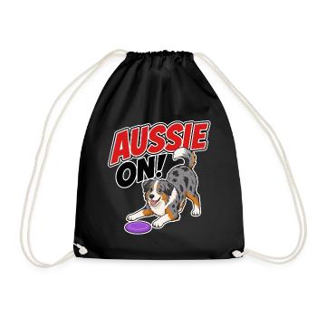 Aussie On! Playful Frisb Dog - Drawstring Bag - black - Front