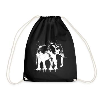 Elephant Splatter Ink White - Drawstring Bag - black - Front