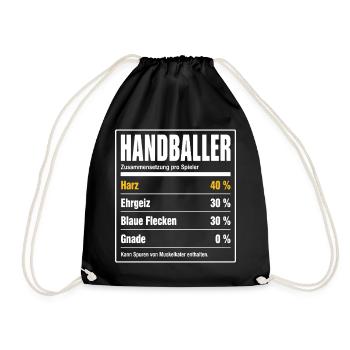 Handballer Inhaltsstoffe – 40 % Harz, 0 % Gnade - Turnbeutel - Schwarz - Vorne
