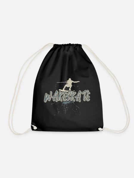 Wakeskate Wakeskating Wakeskater Wakeboard - Drawstring Bag - black