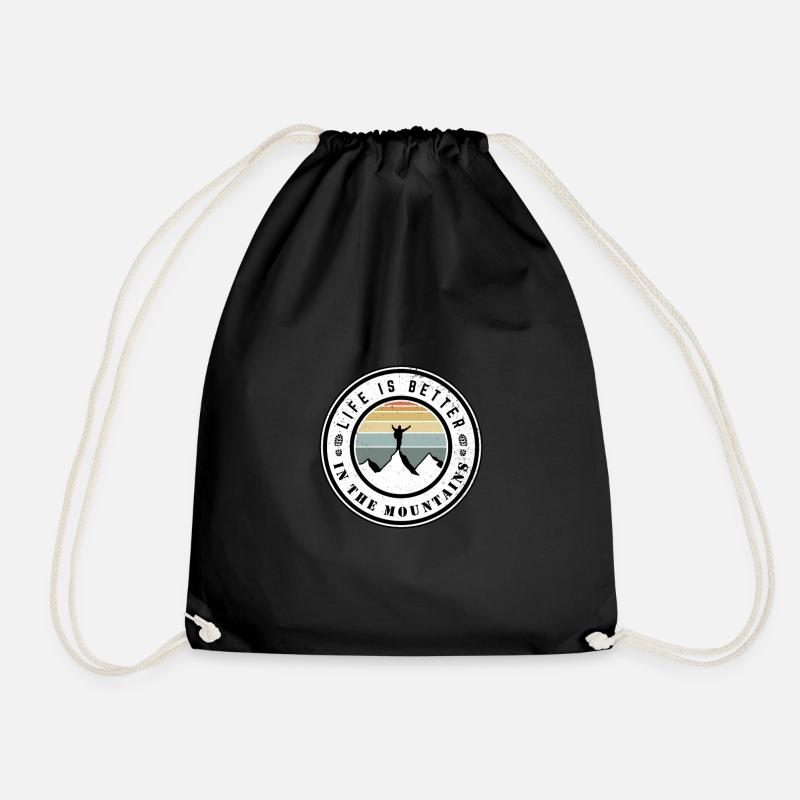 Life is better in the mountains - Drawstring Bag - black
