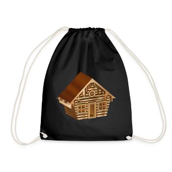 enchanting log cabin in 3D style in wood look - Drawstring Bag - black - Front