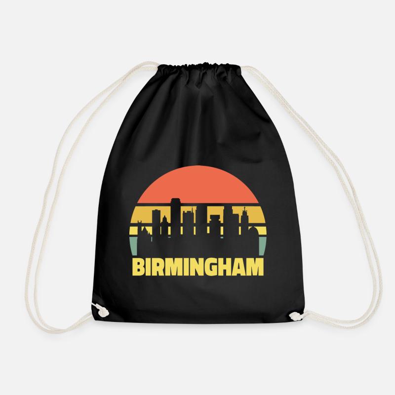 Birmingham Skyline Retro Vintage Silhouette - Drawstring Bag - black