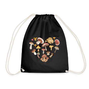Heart-shaped mushrooms.T-shirt for mushroom picker - Drawstring Bag - black - Front