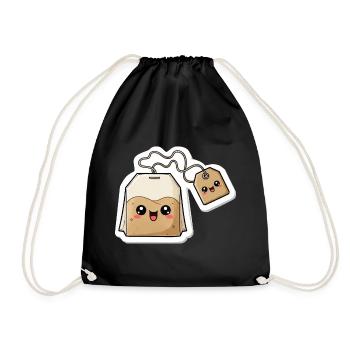 Kawaii Tea Bag Charm - Drawstring Bag - black - Front