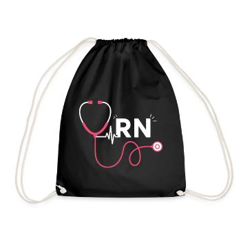 RN Heart Stethoscope Trend Motif - Drawstring Bag - black - Front