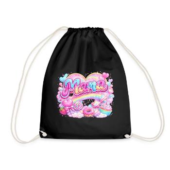 Mama Candy und Regenbogen | Mama-Geschenk - Turnbeutel - Schwarz - Vorne