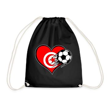 Tunesien Flagge Fußball mit Herz - Turnbeutel - Schwarz - Vorne