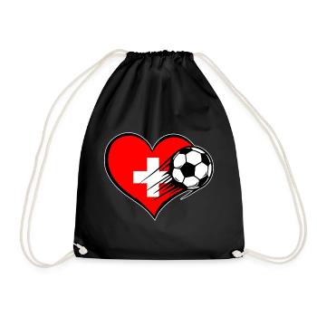 Schweiz Flagge Fußball mit Herz - Turnbeutel - Schwarz - Vorne