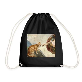 Cat Slaps God's Hand Funny Cats Meme - Drawstring Bag - black - Front
