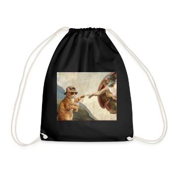Katze Schlägt Gottes Hand Lustiges Katzen meme - Turnbeutel - Schwarz - Vorne