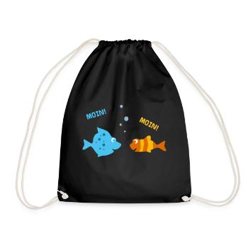 Lustige Fische machen Urlaub am Meer u. sagen Moin - Turnbeutel - Schwarz - Vorne