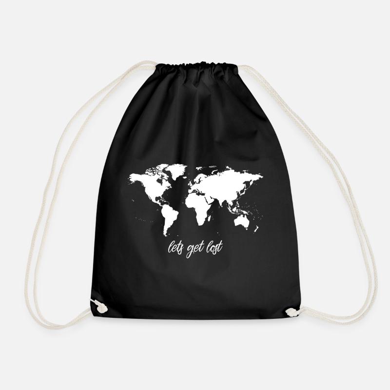 Lets Get Lost Worldmap - Drawstring Bag - black